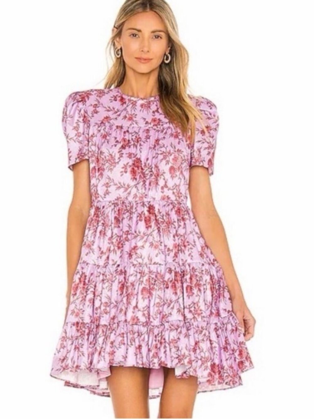 LIKELY River Floral Puff-Sleeve Tiered Dress, Size 2